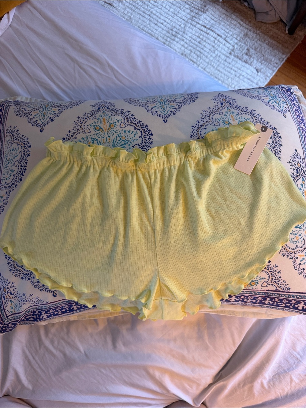 Anthropologie Light Yellow Ruffle-Waist High-Rise Shorts